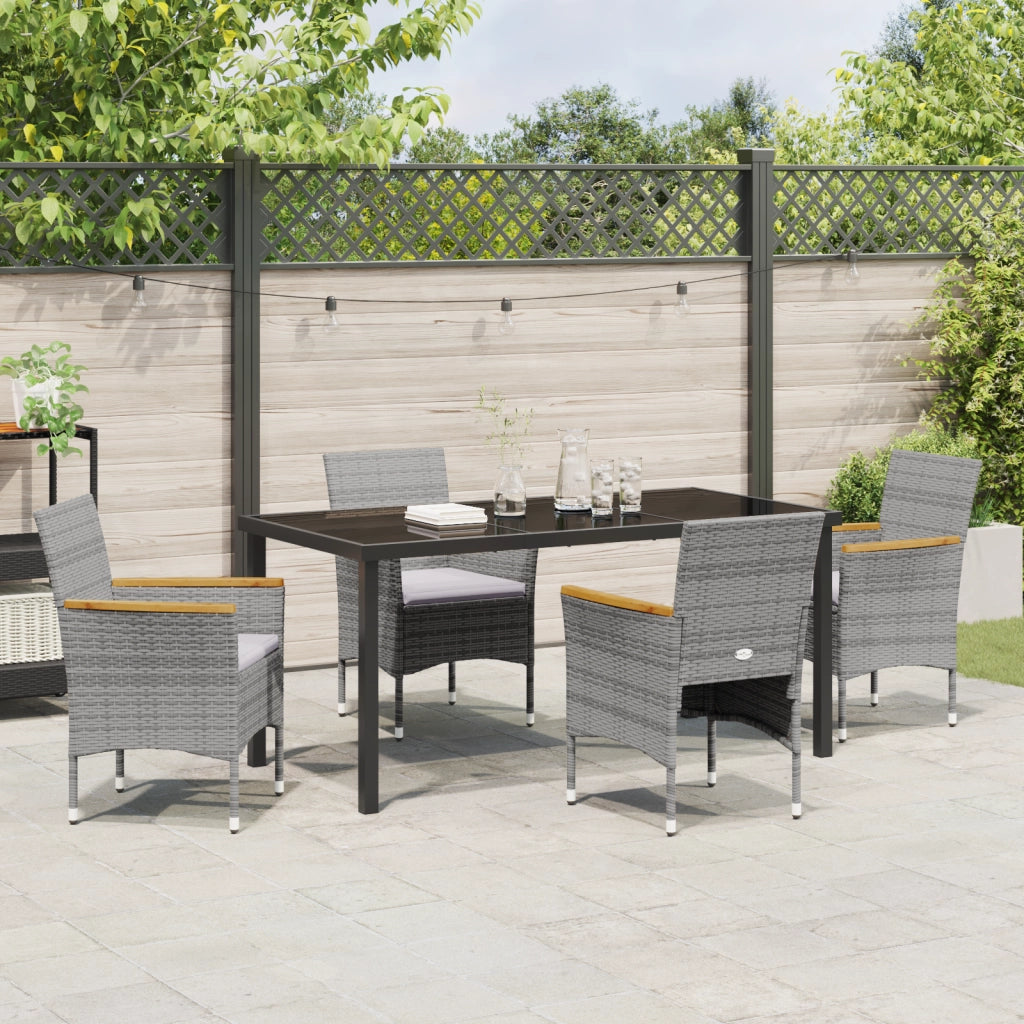 Set da Pranzo da Giardino 5 Pezzi Grigio in Rattan Poliestere