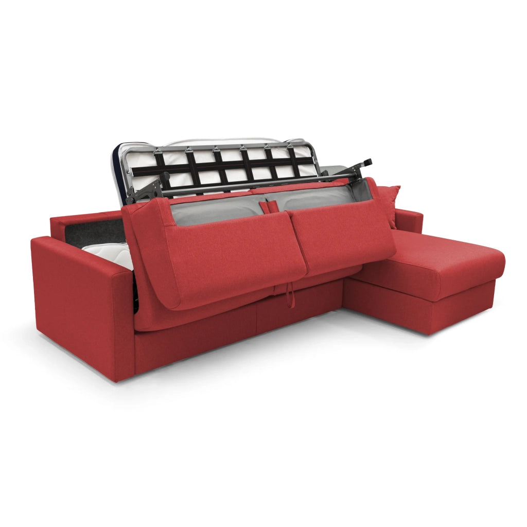 Chris Divano letto angolare 5 posti in tessuto impermeabile T13 268 cm Destro (mat 140x197) rosso