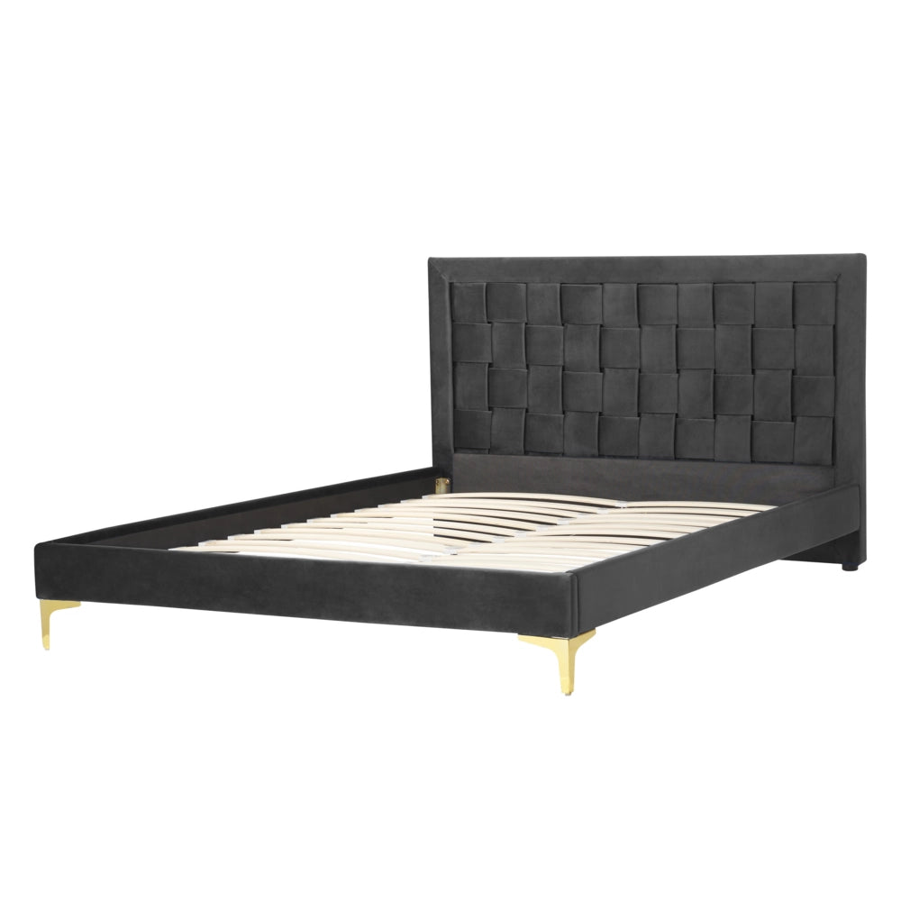 Letto Imbottito Matrimoniale 140 x 200 cm Nero Velluto Gambe Dorate