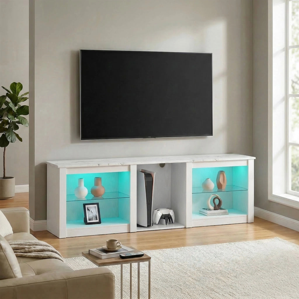 Mobile TV con LED ¨C Xylo ¨C 160cm bianco con ripiani vetro per TV fino 70 pollici