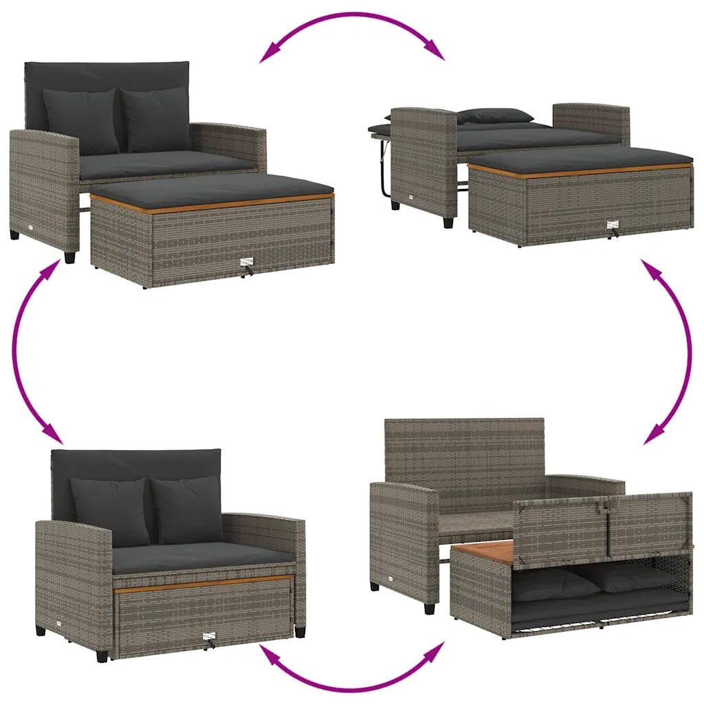 Divano Giardino con Cuscini 2 Posti-Sofa da giardino Grigio in Polyrattan Acacia