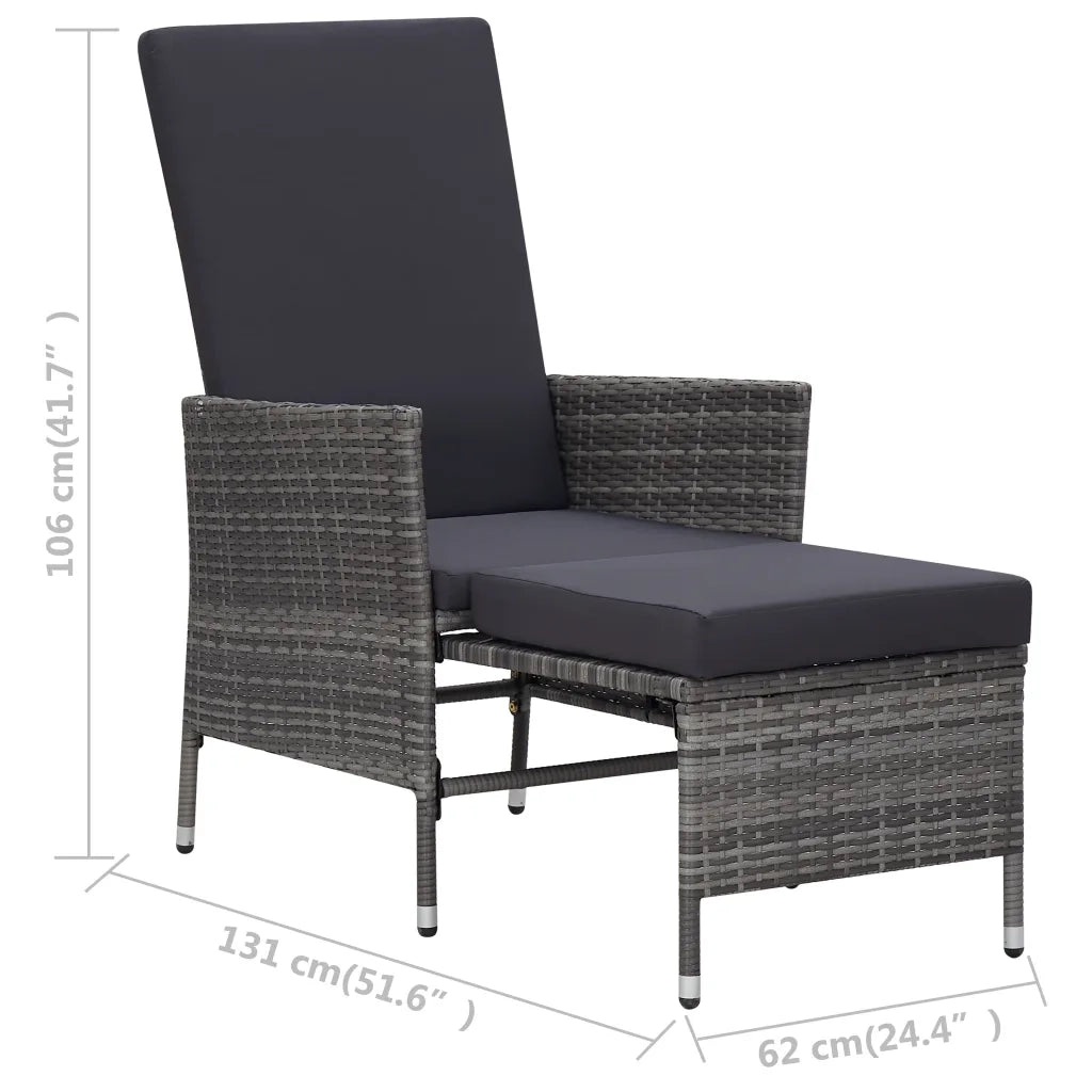 Sedia da Giardino Reclinabile con Cuscino in Polyrattan Grigio cod mxl 23070