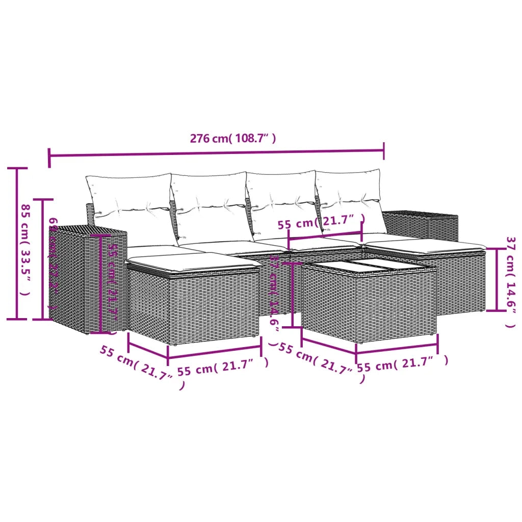 Set Divani da Giardino con Cuscini 7pz Nero Polyrattan
