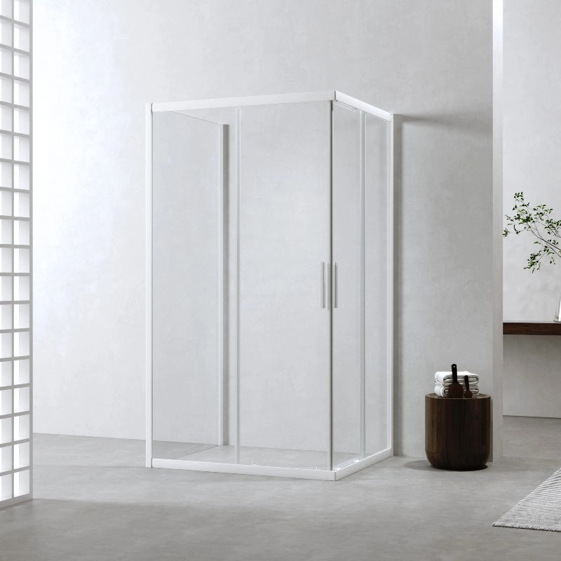 Box Doccia 3 Lati 80x90x80 Cm Scorrevole Profili Bianco Opaco Vetro 6mm Trasparente H190| Neat