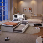 Letto singolo 90x200 con letto estraibile, vano con ante scorrevoli e luce LED