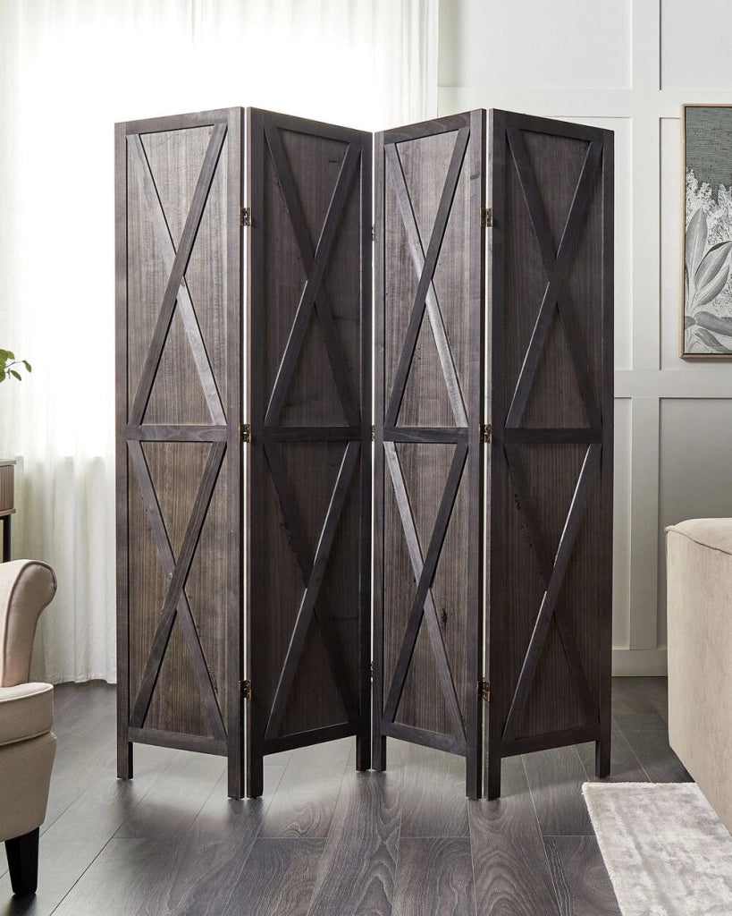 Divisorio per ambienti in legno compensato di legno Paulownia nero 4 pannelli pieghevoli schermo decorativo divisorio