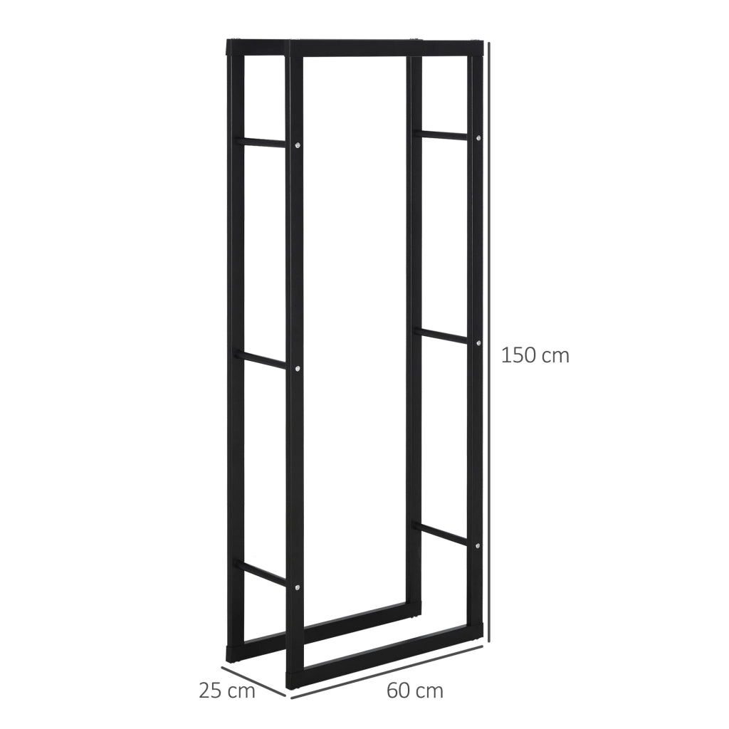 EasyComfort Porta Legna Verticale in Metallo Nero da Interni ed Esterni con Portata 100 kg max, 60x25x150 cm