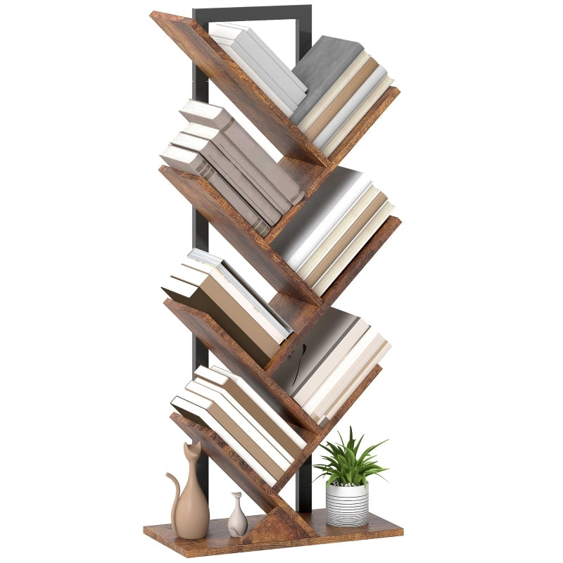 Libreria a forma di albero a 7 ripiani, struttura sottile per ufficio, colore marrone rustico