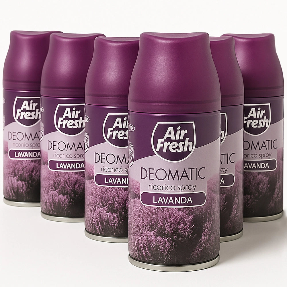 AIR FRESH Deomatic Set 6 x 250 ml Ricarica Spray Profumatore per Ambiente Lavanda