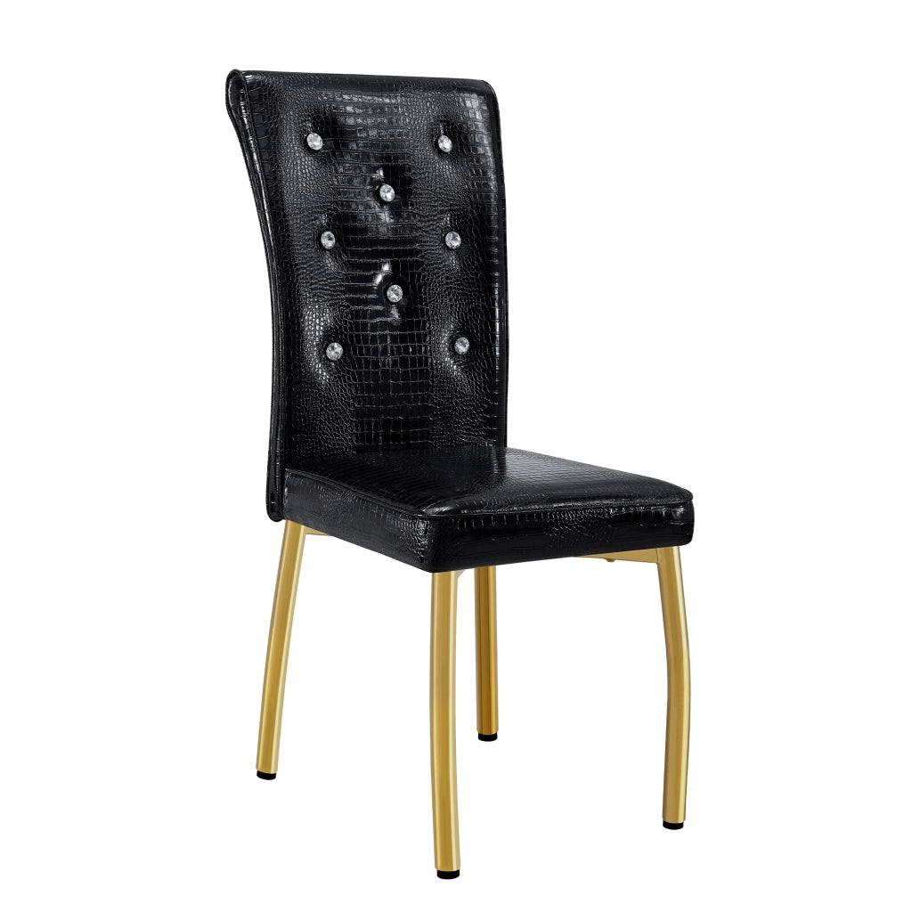 Set di 2 sedie da pranzo con design effetto coccodrillo e dettagli in cristallo in PVC nero e oro