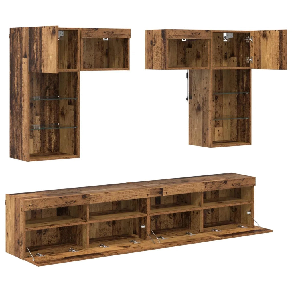 Unità per TV a Muro 6 pcs Rovere Nero Legno multistrato 3402788