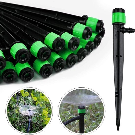 100 pezzi di irrigazione per giardino druppelatore 360 gradi regolabile per irrigazione a gocce per tubi 1/4 (4-7 mm) per giardino, serra, irrigazione erba (verde)