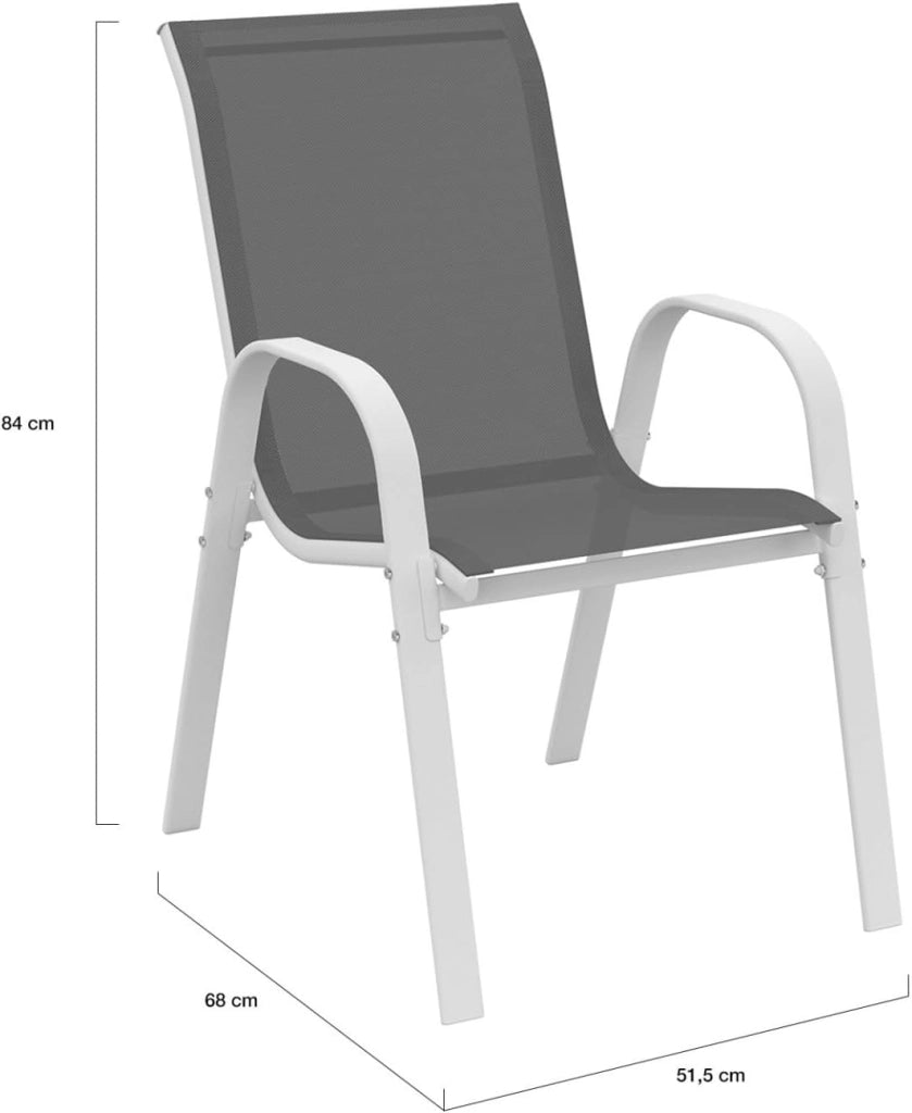 Set di mobili da Giardino Madrid Tavolo 150 CM e 6 sedie impilabili Bianco e Grigio