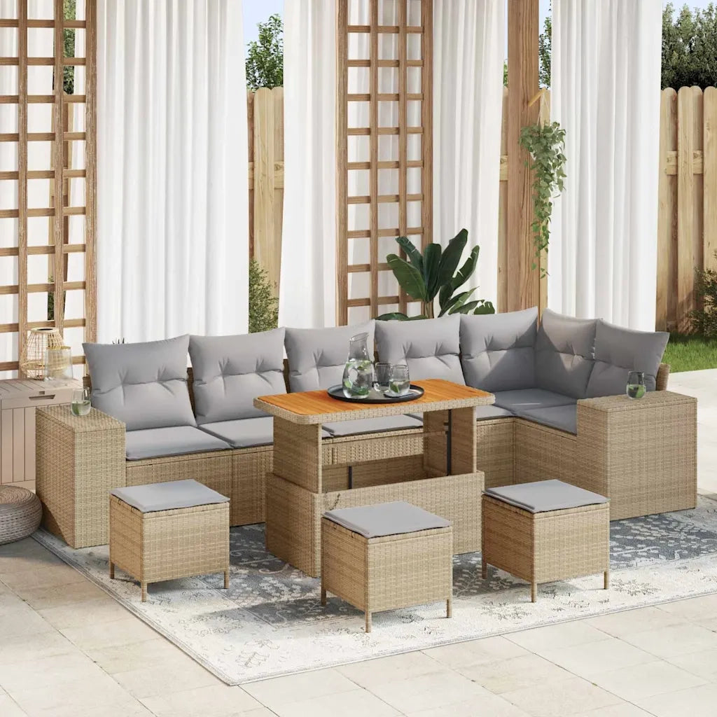 Set Divano da Giardino 10 pcs Beige polyrattan