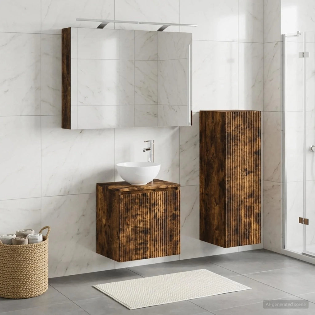 Set di mobili per il bagno 4 pz Rovere Fumo 3407411