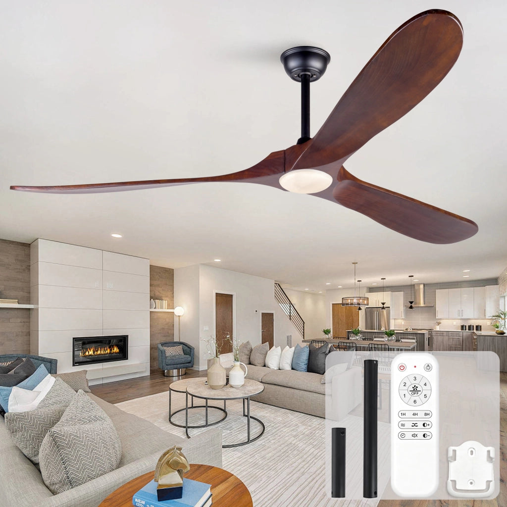 Ventilatore 70 pollici con illuminazione e telecomando, 3 pale legno massello, 3CCT dimmerabile, motore DC silenzioso, 6 velocit¨¤, timer