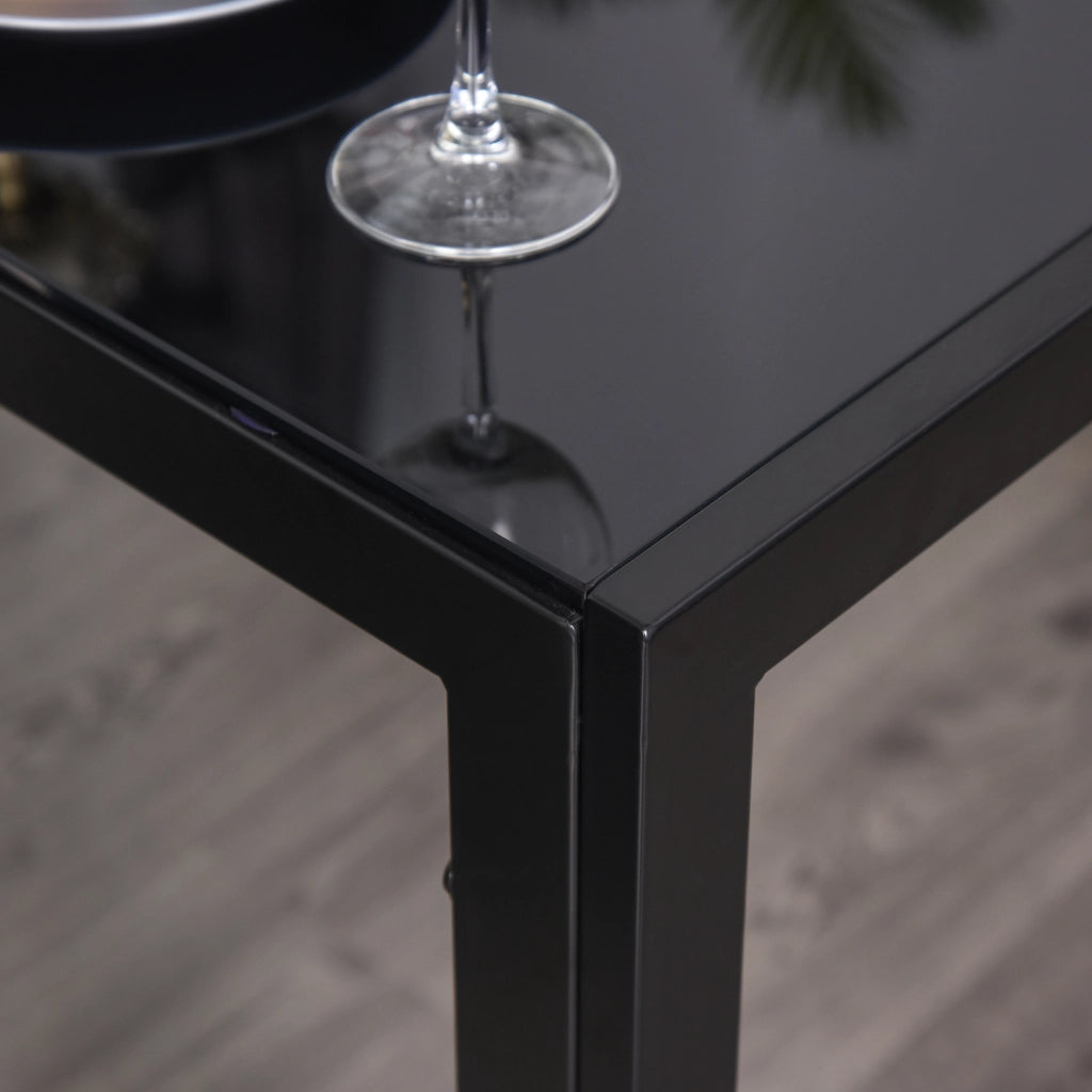 Set Tavolo da Pranzo Allungabile con 4 Sedie ¨C Zephmum ¨C Vetro Temperato, Imbottite in Pelle Sintetica, Nero, 90x200 cm