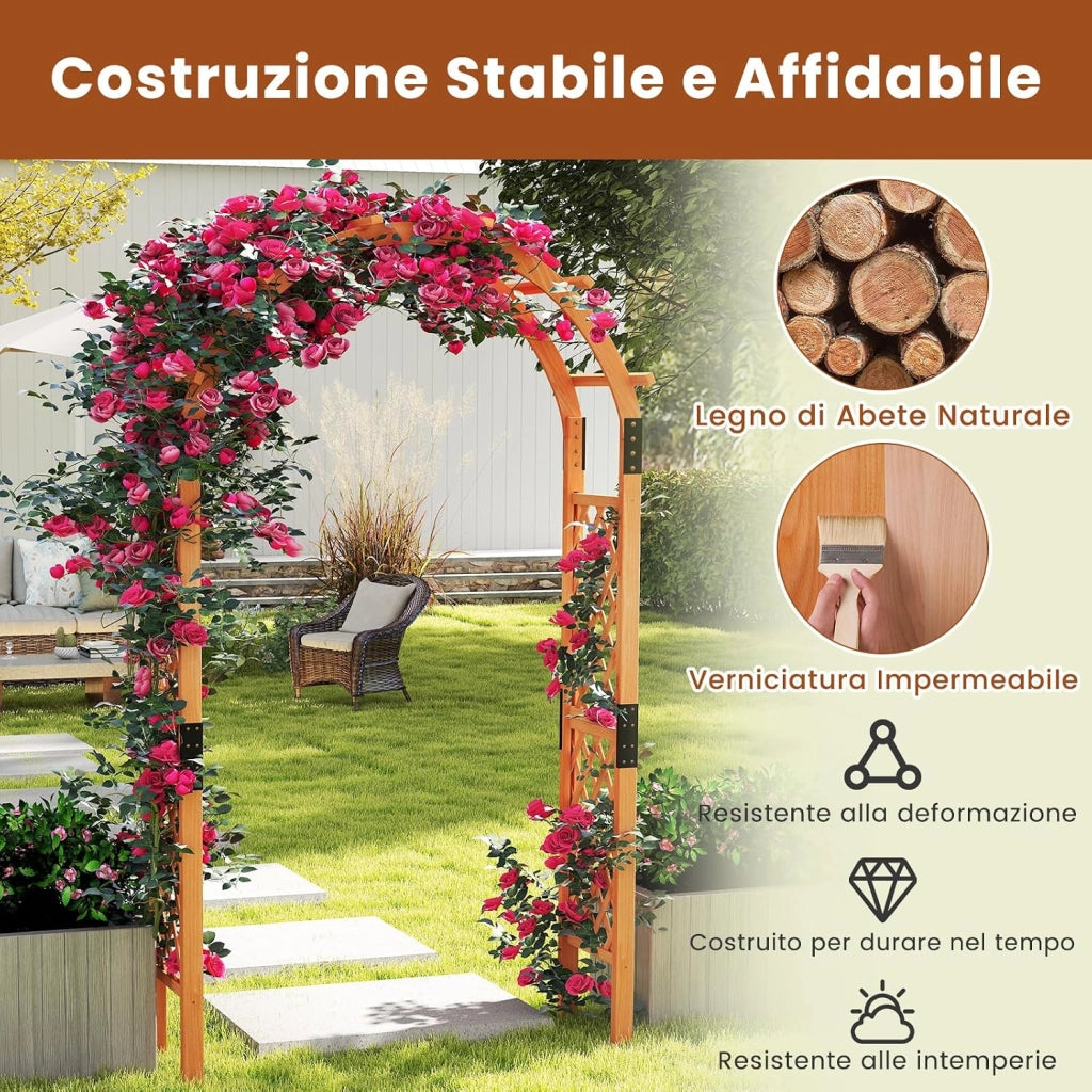 Arco da Giardino in Legno, Pergola da Esterno per Piante Rampicanti, Pergolato per Matrimonio e Feste, da Giardino, Patio e Cortile (Modello 5)