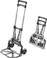 Carrello trasportatore pieghevole in alluminio - maniglia telescopica extra lunga 110 cm - superficie carico con gomme antiscivolo - ruote con freno a rullo - superficie di appoggio morbida - inclusi 2 cavi espansione
