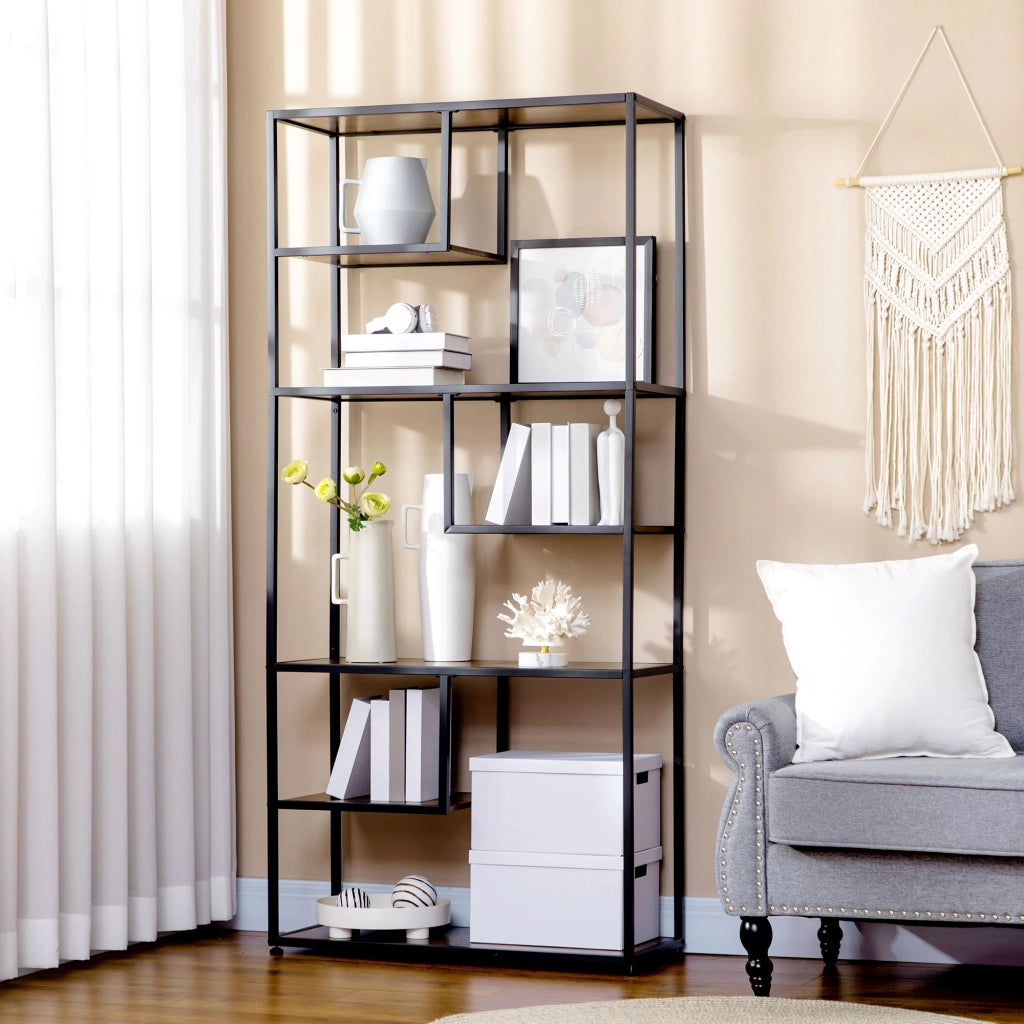 Mobile Libreria in Stile Industriale a 7 Livelli 83x34x180 cm in Legno e Acciaio Marrone