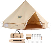 Tenda a Campana per Campeggiatori - 4-6 Persone - 4x4M - Tela di Cotone con Tecnologia TC - Tipi - Yurt - Tenda a Campana - Impermeabile - Glamping - Safari - Inclusa Tasca di Stoccaggio