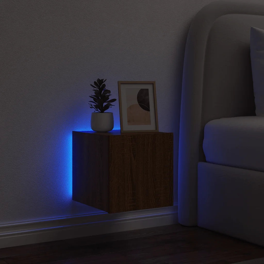 Mobile TV a Parete con Luci LED Rovere Marrone 30,5x35x30 cm