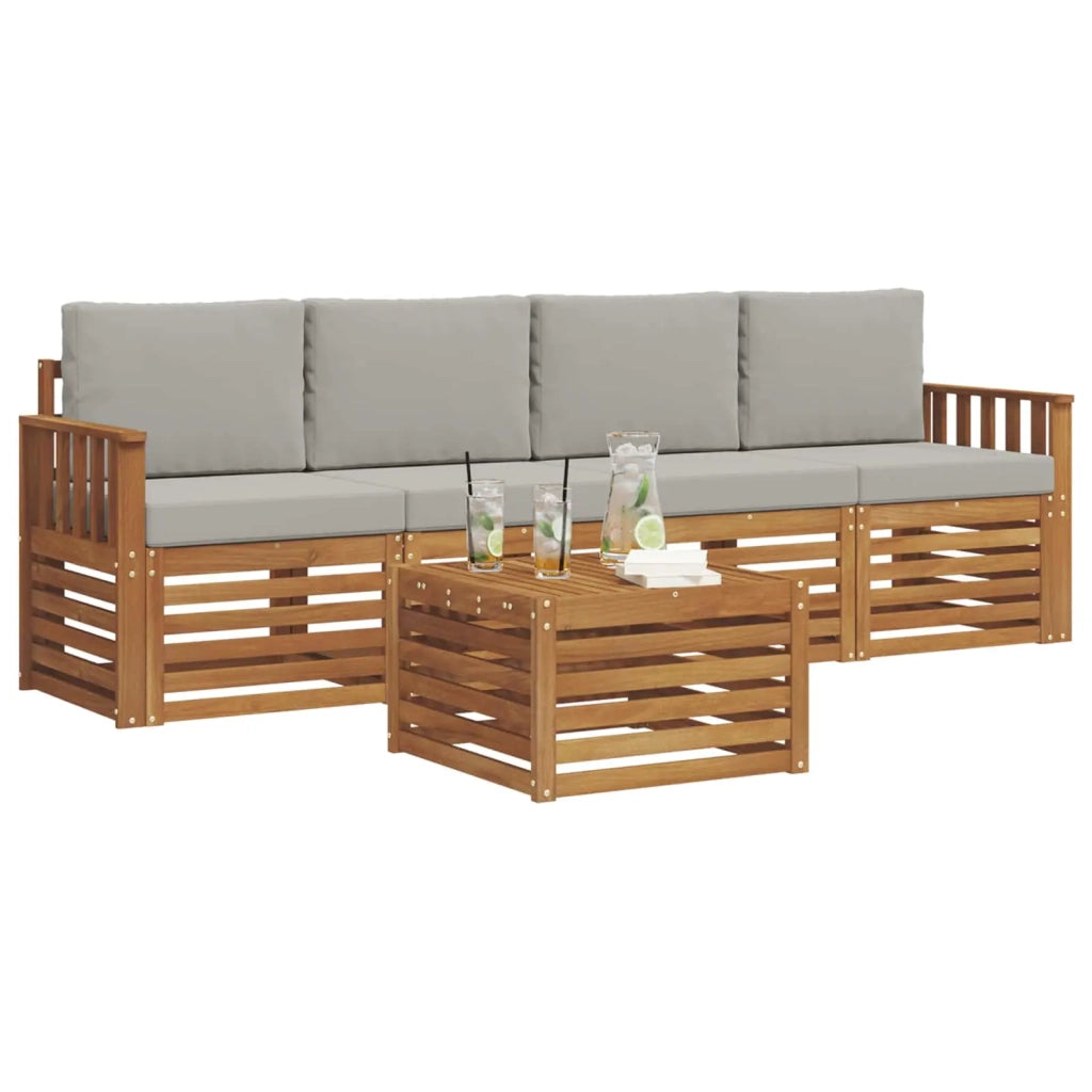 Set di divani da esterno 5 pcs Grigio Naturale e Chiaro