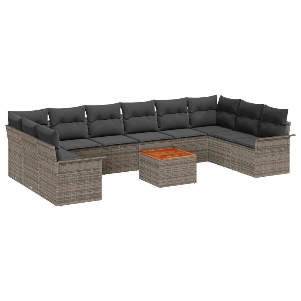 Set Divano da Giardino di 11 Pezzi con Cuscini Grigi in Polyrattan