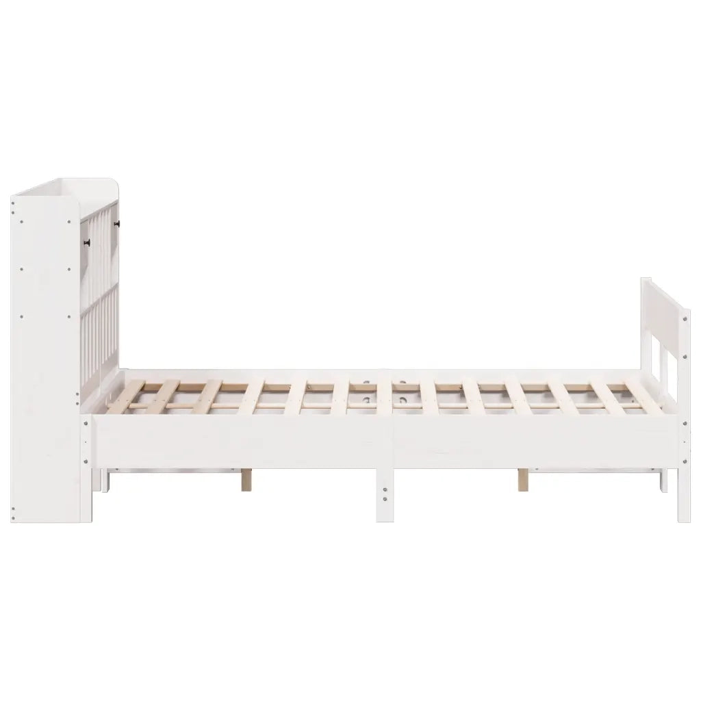 Letto Libreria senza Materasso-Struttura Letto con contenitore Bianco 150x200 cm Legno di Pino 268669