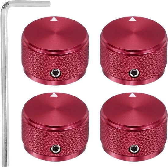 Potentiometerknoppen in alluminio, 4 pezzi, universali per chitarra e basso, regolatore di volume e tono (6 mm), disegno a diamante rosso