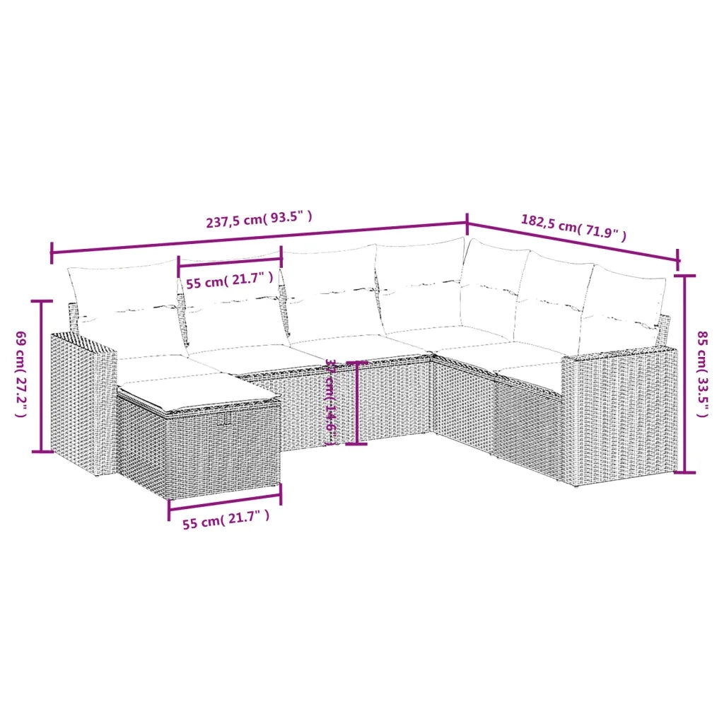 Set Divano da Giardino 7 pz con Cuscini Beige Misto Polyrattan