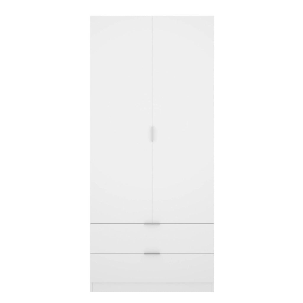 Guardaroba Darest, Armadio per camera da letto a 2 ante e 2 cassetti, Mobile per camera da letto con barra appendiabiti, cm 81x52h180, Bianco