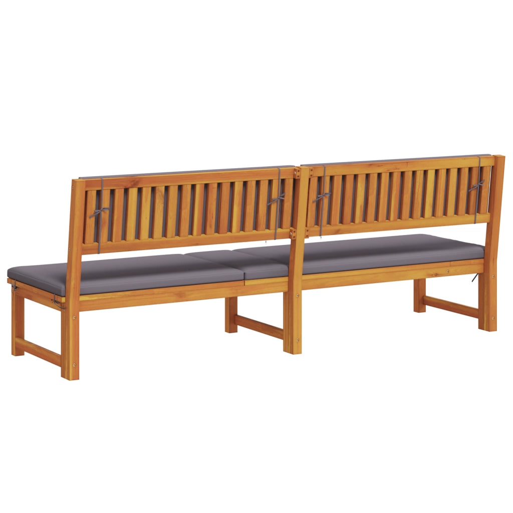 Lettino prendisole 3-in-1 con cuscini grigi chiari in legno massello di acacia