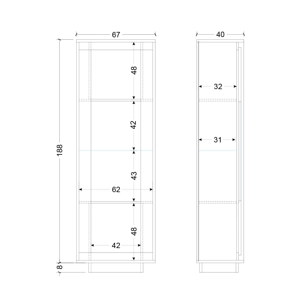 Vetrina a 1 Anta Linea SKY L 67 Cm x H 197 Cm x P 40 Cm, realizzata in legno 100% MADE IN ITALY, design moderno per cucina, sala da pranzo, soggiorno colore Cashmere/Cadiz