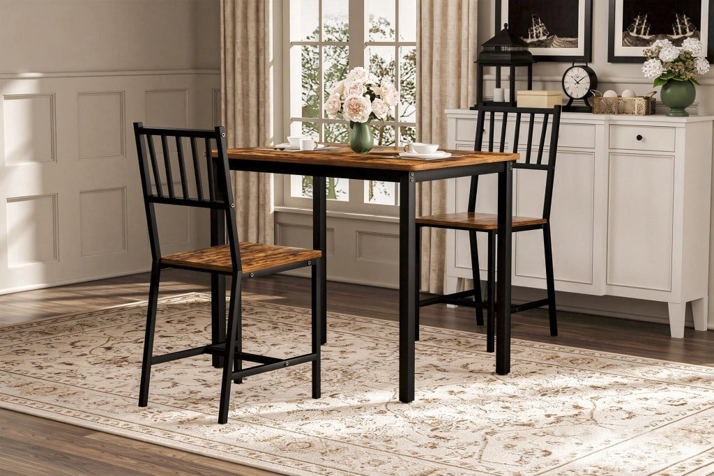 Tavolo da pranzo con 2 sgabelli e struttura in acciaio e truciolare, per cucina, 90 × 60 × 75.5 cm