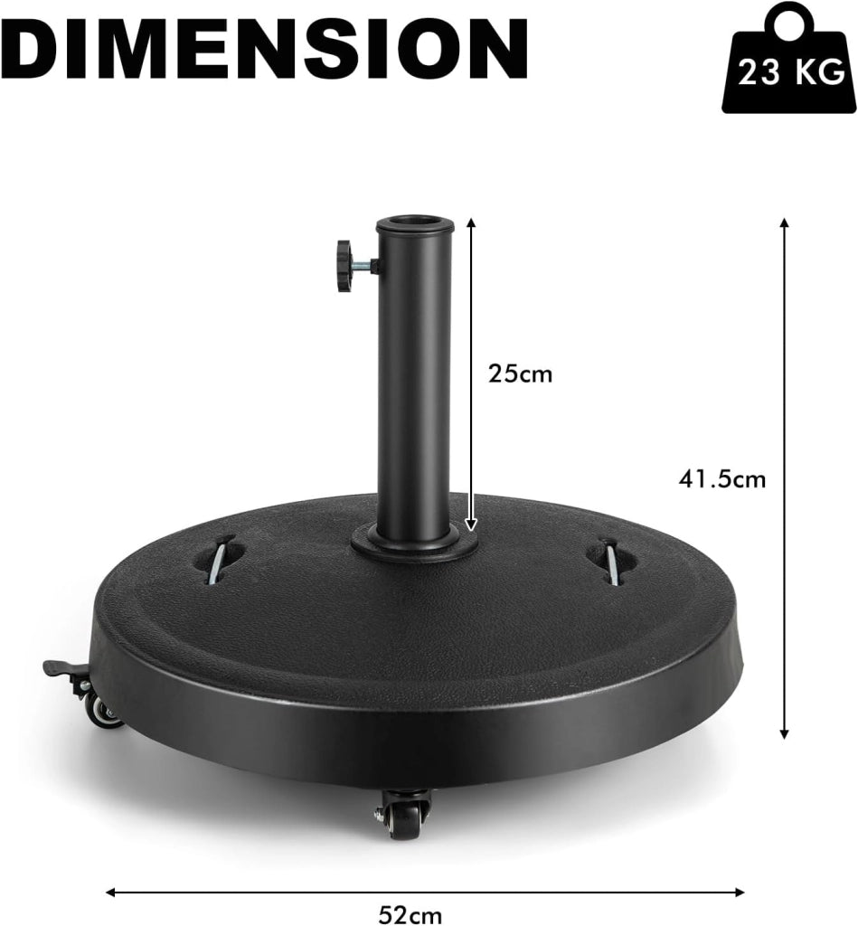 Supporto per ombrellone con Ruote, Supporto per ombrelloni da 38 mm/48 mm, Base per ombrellone Mobile, φ 52 x 41,5 cm (H), per Giardino, terrazza, Cortile