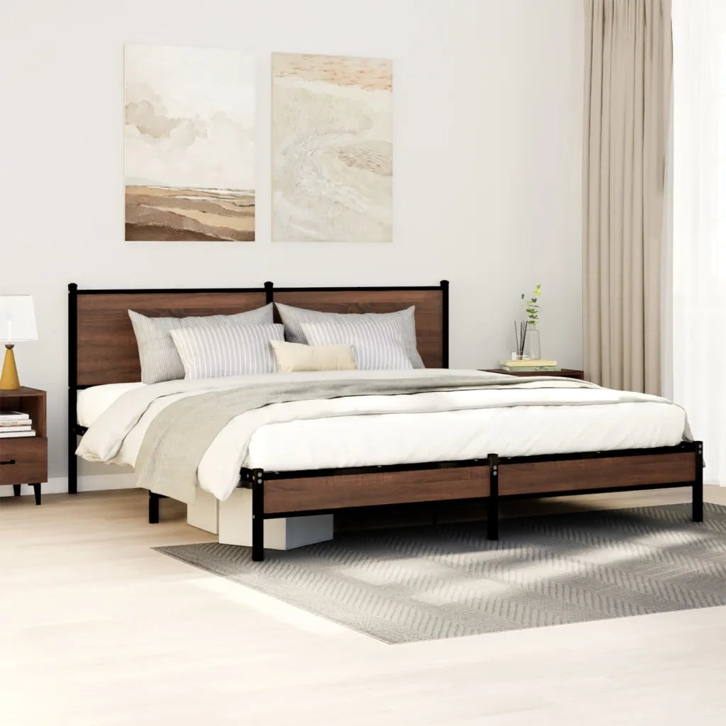 Letto matrimoniale | Letto per adulti | Giroletto senza Materaso in Metallo Rovere Marrone 183x213 cm