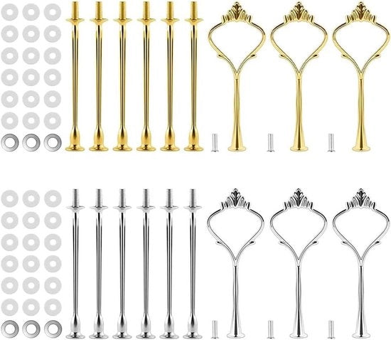 Accessori per stand di torta in acciaio inox - 3 strati - piatto per cupcake e dessert - tavola per frutta - set di 6 pezzi in acciaio inox dorato e argento