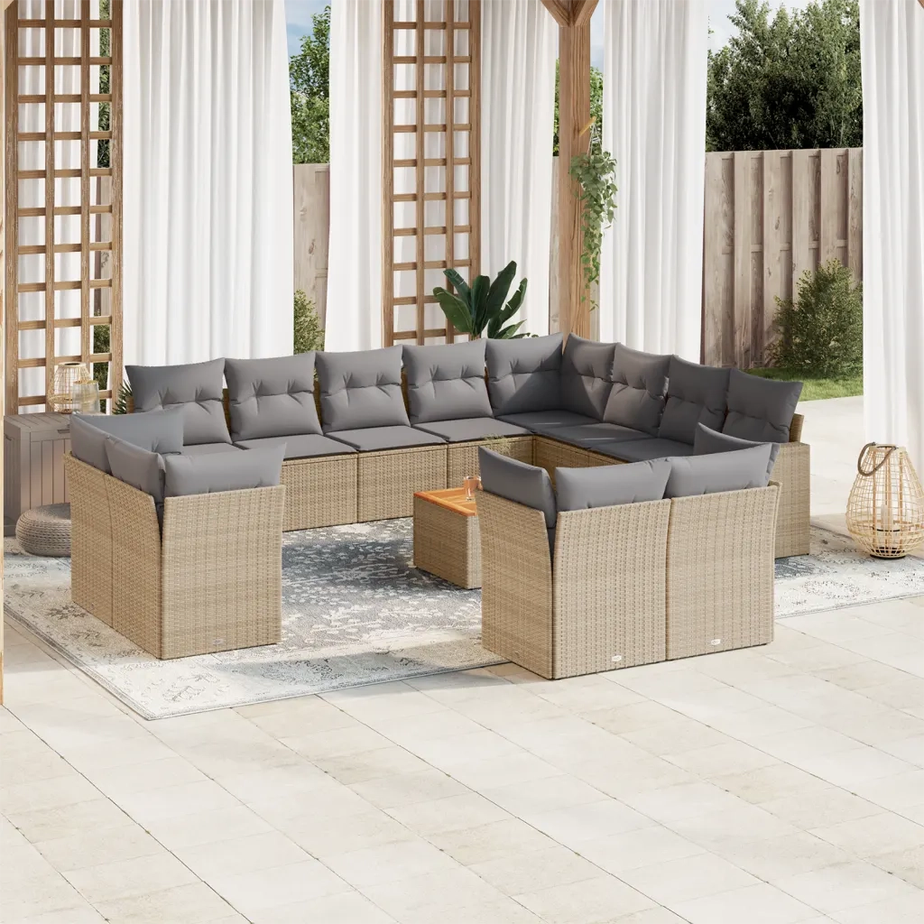 Set Divano da Giardino 13 pz con Cuscini Beige in Polyrattan 3223952
