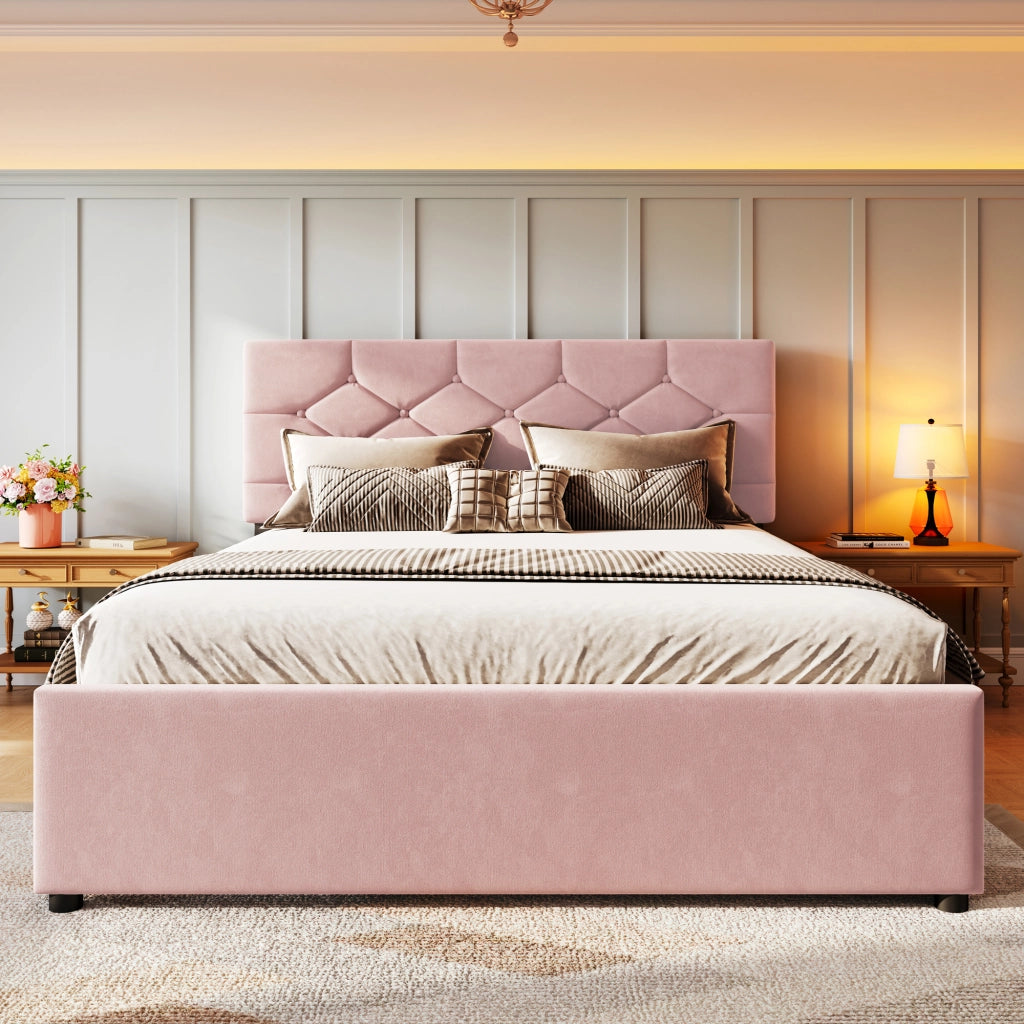 LETTO 140x200 cm in velluto rosa con letto estraibile