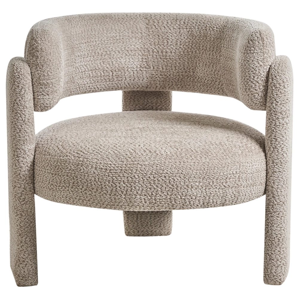 Poltrona imbottita in ciniglia con schienale curvo seduta moderna in stile scandinavo colore beige chiaro