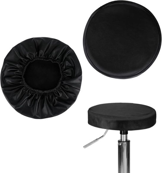 2 pezzi di copertura per sedile antiscivolo - Copertura per sedile tabouret - Copertura per sedile da ufficio - Copertura per sedile rimovibile - Coperture per sedile lavabili - Adatto per sedute per gambe - Universale - Rond - Nero - Pelle PU