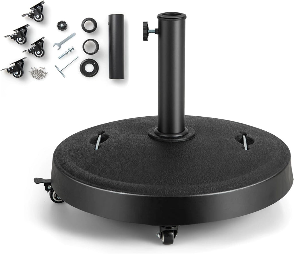 Supporto per ombrellone con Ruote, Supporto per ombrelloni da 38 mm/48 mm, Base per ombrellone Mobile, φ 52 x 41,5 cm (H), per Giardino, terrazza, Cortile