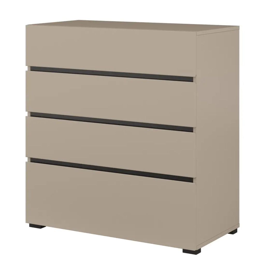 Camera completa HAVANA beige e nero – Letto 180x200, armadio 4 porte, comodini e cassettiera