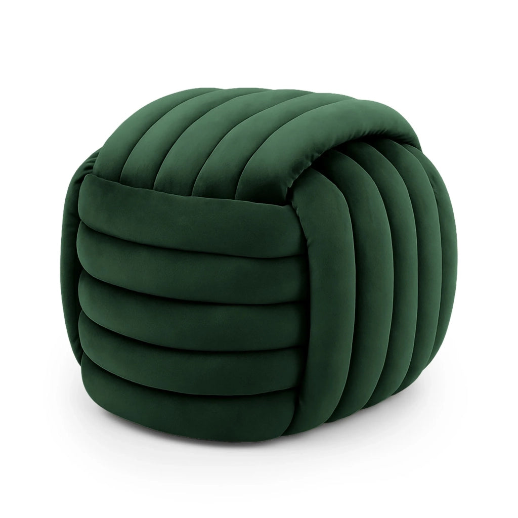 Pouf annodato in velluto 53 cm NILO Verde Bottiglia