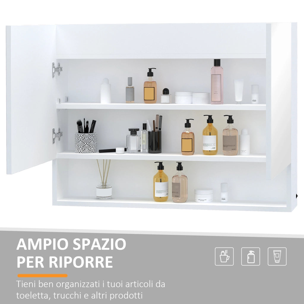 EasyComfort Armadietto con Specchio a Muro, Luci a LED, Ripiano Aperto e Ripiano Interno, 80x15x60cm