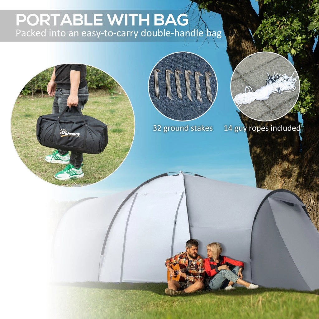 Tenda da Campeggio 4-6 Persone con 2 Camere Impermeabile con Baldacchino 590x245x193 cm  Grigio