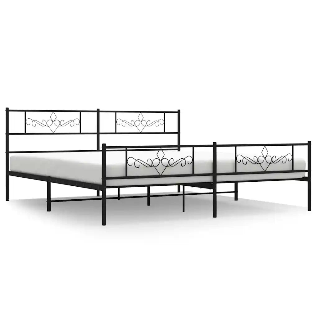 Letto matrimoniale | Letto per adulti | Giroletto con Testiera e Pediera Metallo Nero 193x203 cm