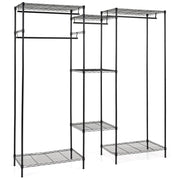 Stand appendiabiti convertibile L orizzontale 7 ripiani regolabili metallo, Stand 4 bastoni portata 530 kg installazione mobile abiti Nero