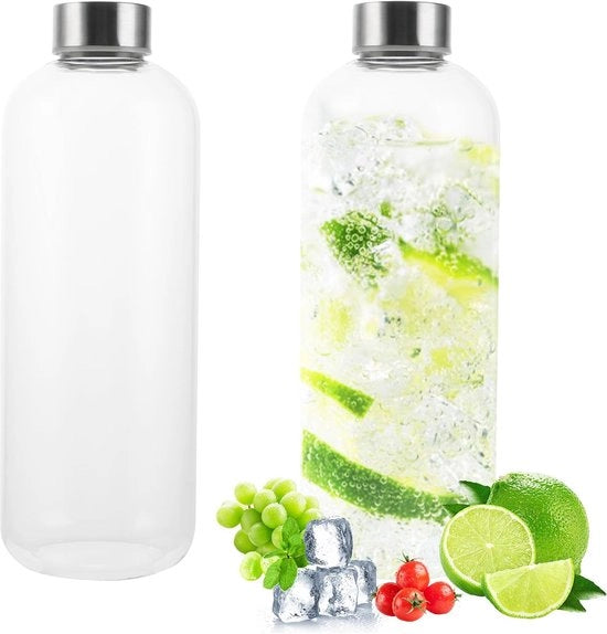 Set di bicchieri in vetro di borosilicato - 1 litro - set da 2 pezzi - bicchiere con guaina di neoprene - lavastoviglie - 1000 ml - bicchieri in vetro di grandi dimensioni
